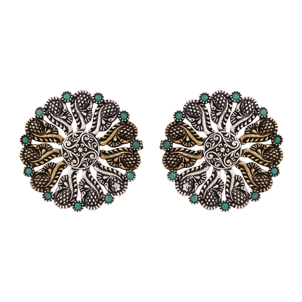 Gulshan- Silver Brass Oxidised Stud Earrings