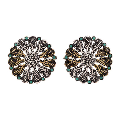 Gulshan- Silver Brass Oxidised Stud Earrings