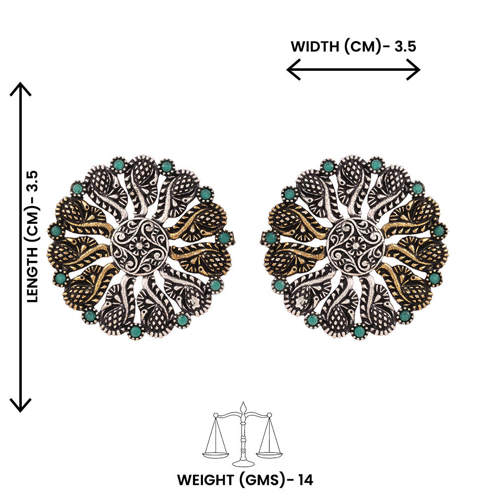 Gulshan- Silver Brass Oxidised Stud Earrings
