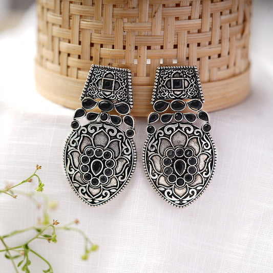 Parvrita- Silver Brass Oxidised dangler earrings
