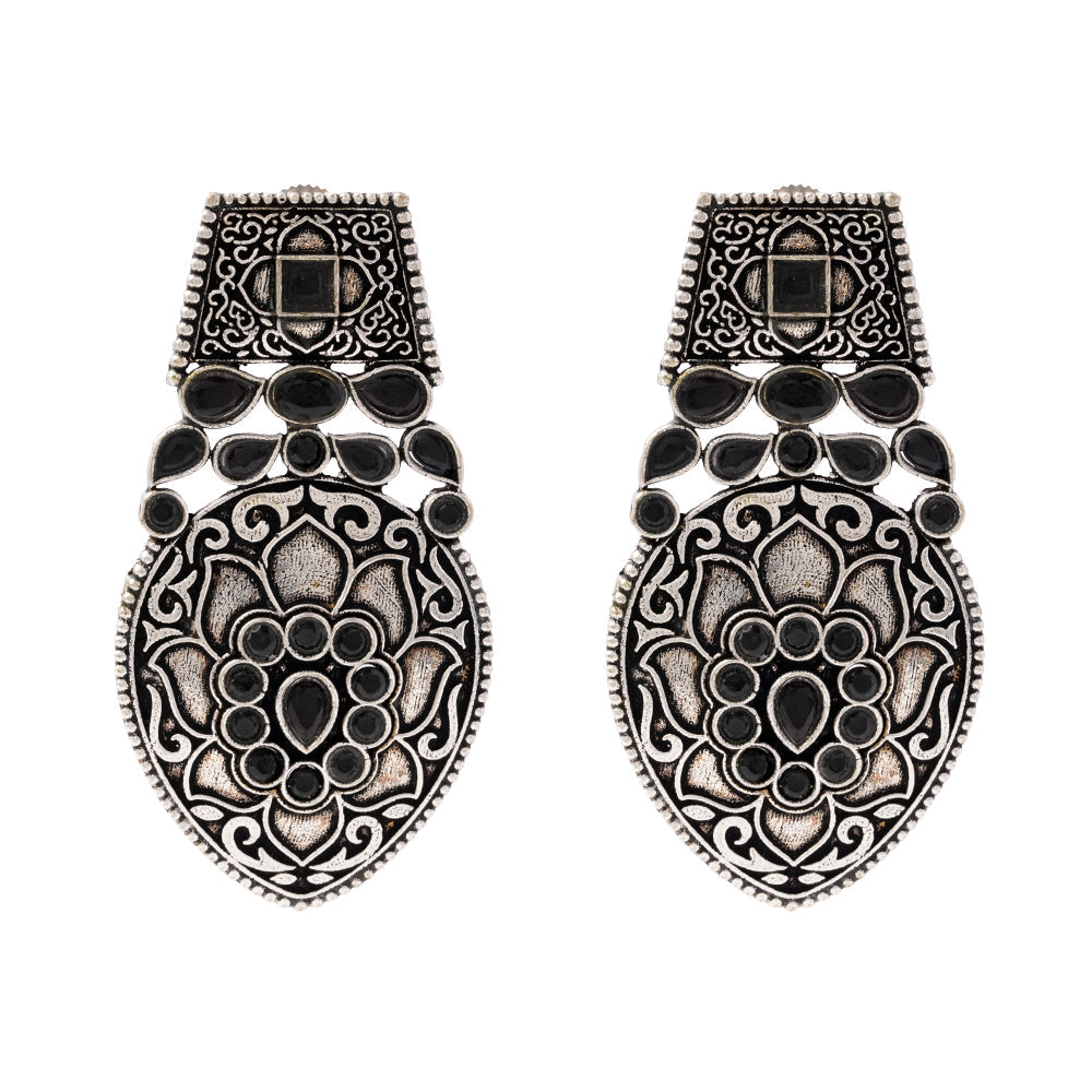 Parvrita- Silver Brass Oxidised dangler earrings
