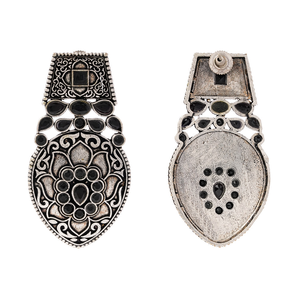 Parvrita- Silver Brass Oxidised dangler earrings