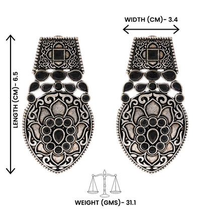 Parvrita- Silver Brass Oxidised dangler earrings