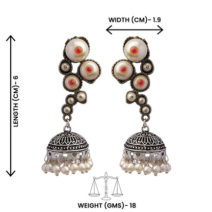 Motikshi- Silver Brass Pearl jhumka earrings