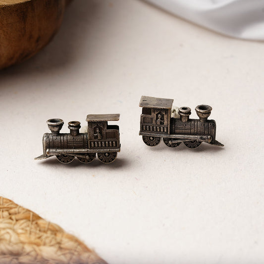 Rail- Silver Brass oxidised stud earrings