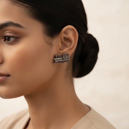 Rail- Silver Brass oxidised stud earrings