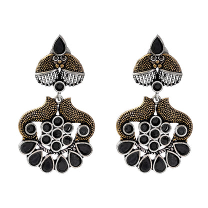 ChandVrit- Silver Brass Oxidised dangler earrings