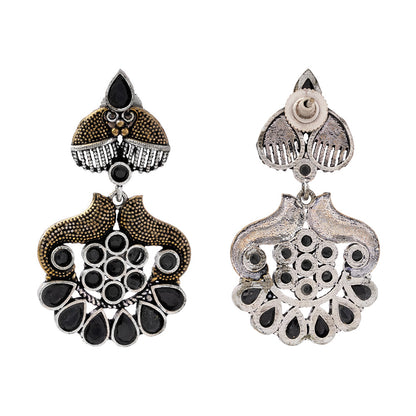 ChandVrit- Silver Brass Oxidised dangler earrings
