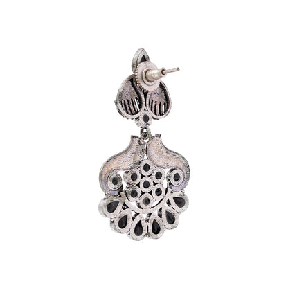 ChandVrit- Silver Brass Oxidised dangler earrings