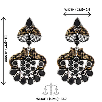 ChandVrit- Silver Brass Oxidised dangler earrings