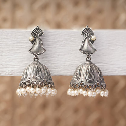 NeelKanthi- Silver Brass Pearl jhumka earrings