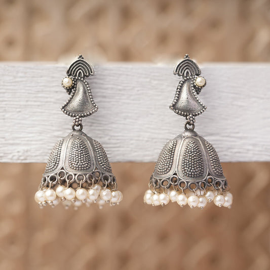 NeelKanthi- Silver Brass Pearl jhumka earrings