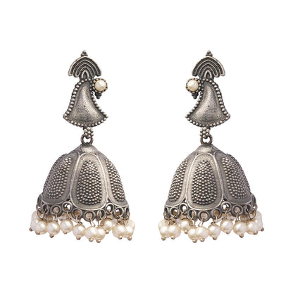 NeelKanthi- Silver Brass Pearl jhumka earrings