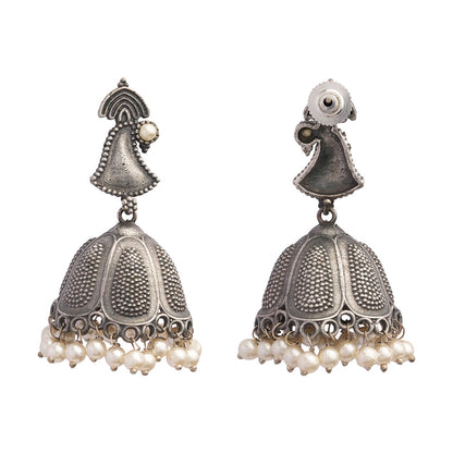 NeelKanthi- Silver Brass Pearl jhumka earrings