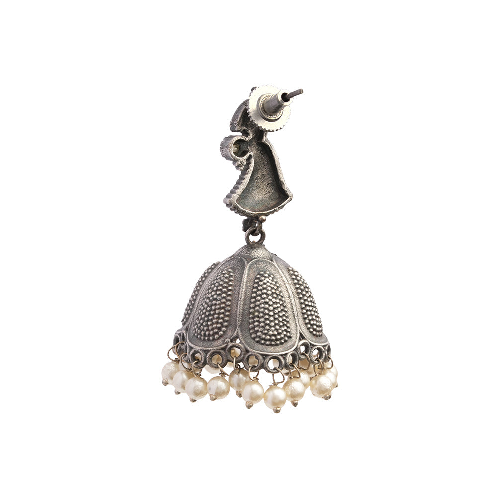 NeelKanthi- Silver Brass Pearl jhumka earrings