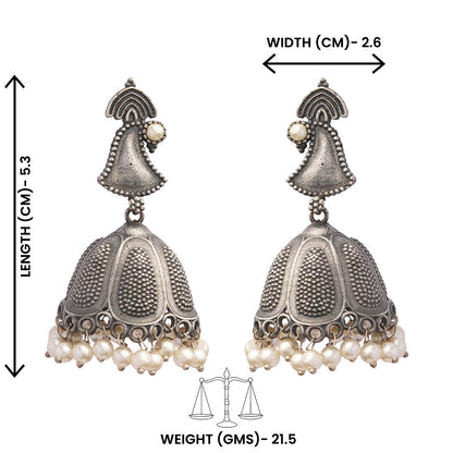 NeelKanthi- Silver Brass Pearl jhumka earrings