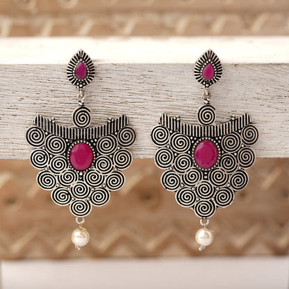Vartika- Silver Brass Pearl dangler earrings