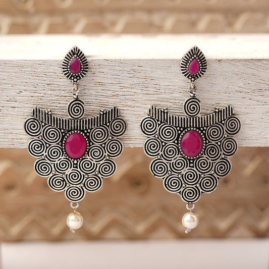 Vartika- Silver Brass Pearl dangler earrings