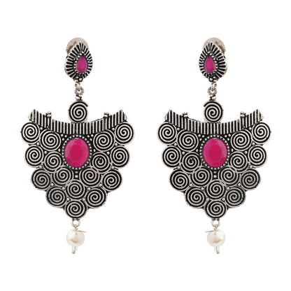 Vartika- Silver Brass Pearl dangler earrings