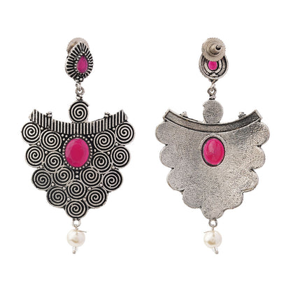 Vartika- Silver Brass Pearl dangler earrings