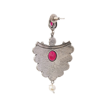 Vartika- Silver Brass Pearl dangler earrings