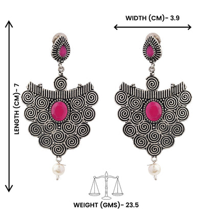 Vartika- Silver Brass Pearl dangler earrings