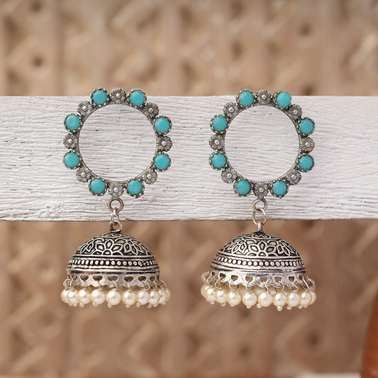 Paridhi- Silver Brass Pearl jhumka earrings