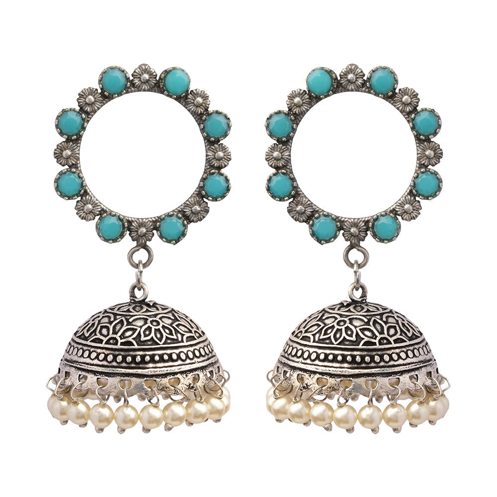 Paridhi- Silver Brass Pearl jhumka earrings