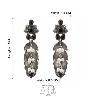 MotiPatra- Silver Brass Pearl dangler earrings (black)