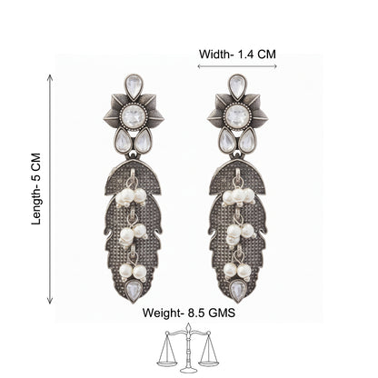 MotiPatra- Silver Brass Pearl dangler earrings (White)