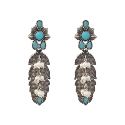 MotiPatra- Silver Brass Pearl dangler earrings