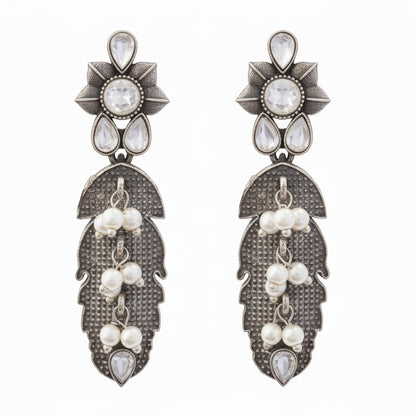 MotiPatra- Silver Brass Pearl dangler earrings (White)
