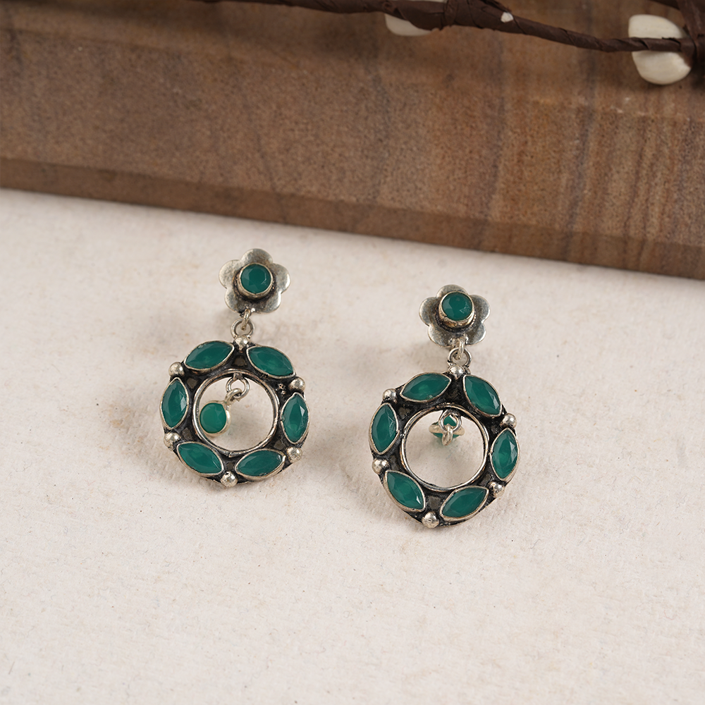 Patrachakra- Silver Brass Pearl dangler earrings