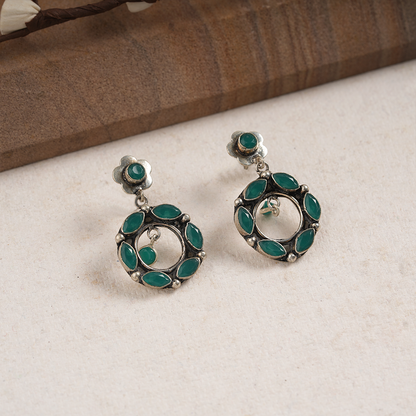 Patrachakra- Silver Brass Pearl dangler earrings