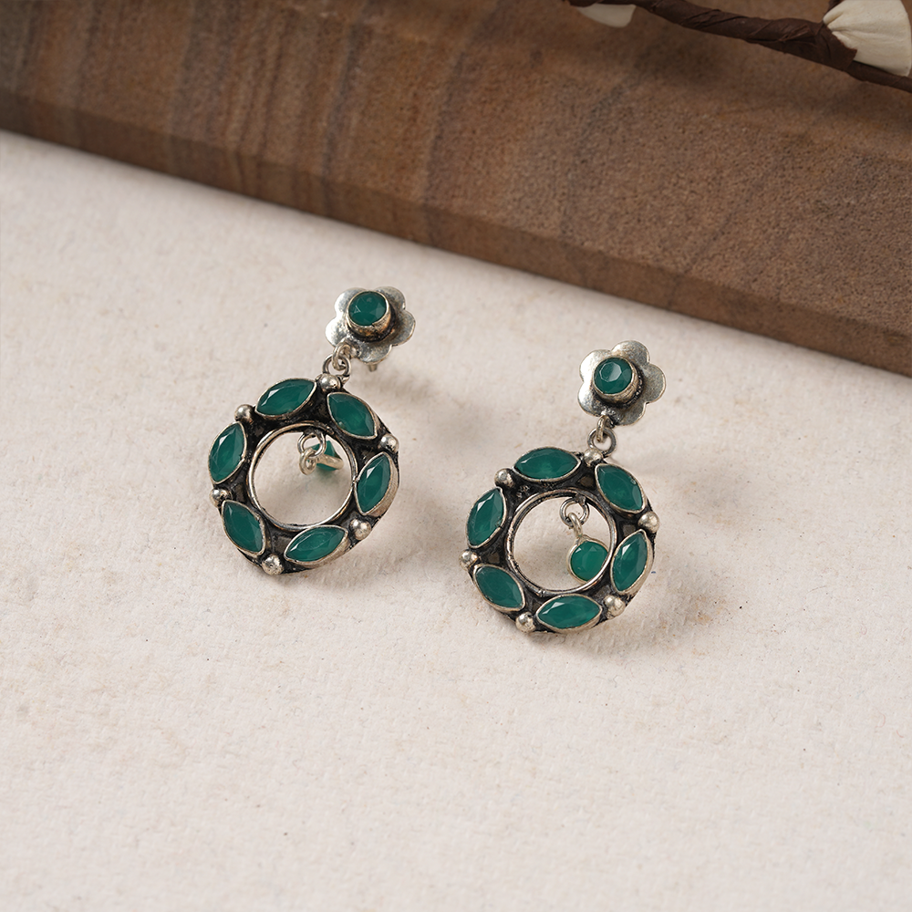 Patrachakra- Silver Brass Pearl dangler earrings