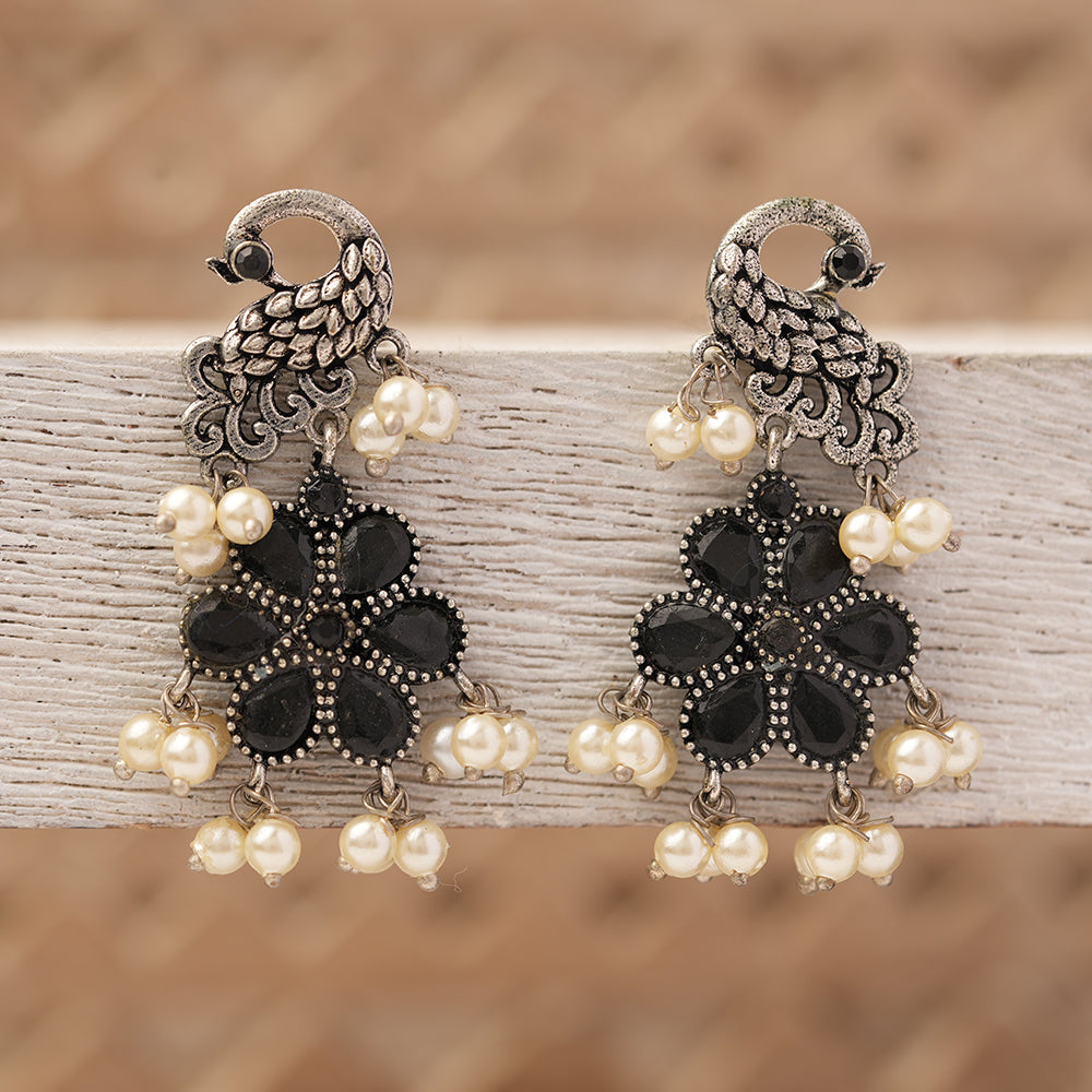 MayurPushp- Silver Brass Pearl dangler earrings