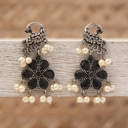 MayurPushp- Silver Brass Pearl dangler earrings