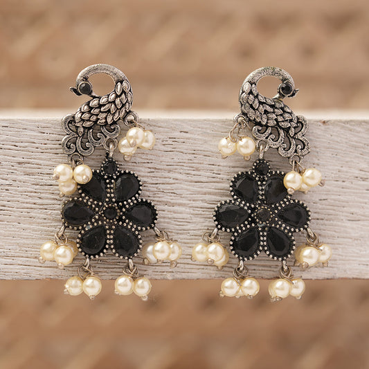 MayurPushp- Silver Brass Pearl dangler earrings