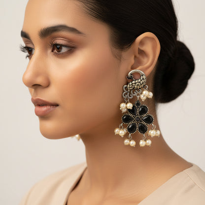 MayurPushp- Silver Brass Pearl dangler earrings