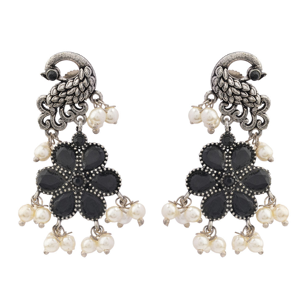 MayurPushp- Silver Brass Pearl dangler earrings