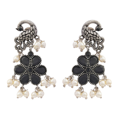 MayurPushp- Silver Brass Pearl dangler earrings