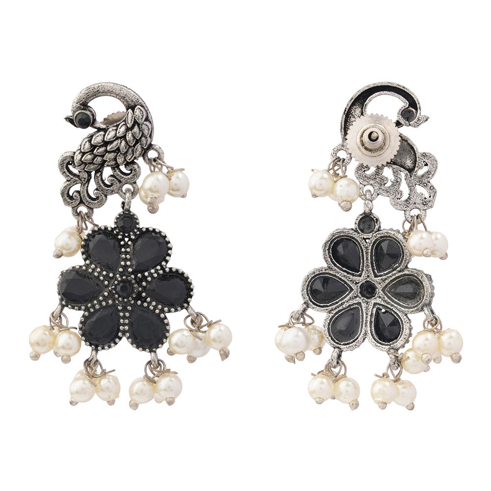 MayurPushp- Silver Brass Pearl dangler earrings