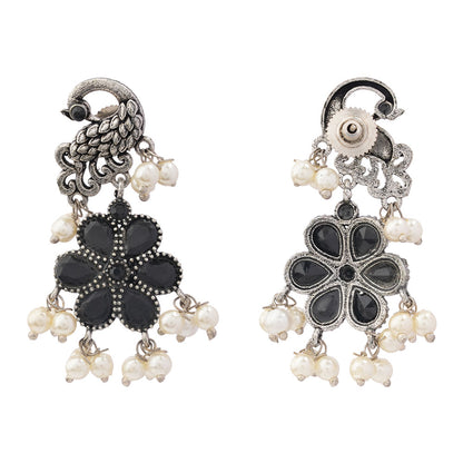 MayurPushp- Silver Brass Pearl dangler earrings