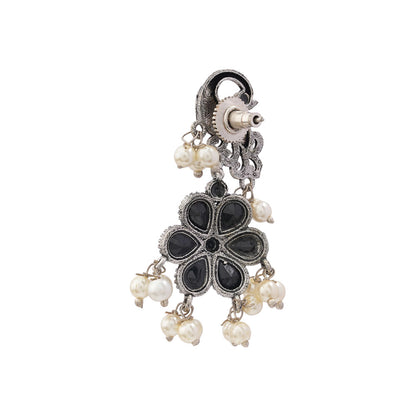 MayurPushp- Silver Brass Pearl dangler earrings