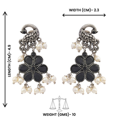 MayurPushp- Silver Brass Pearl dangler earrings