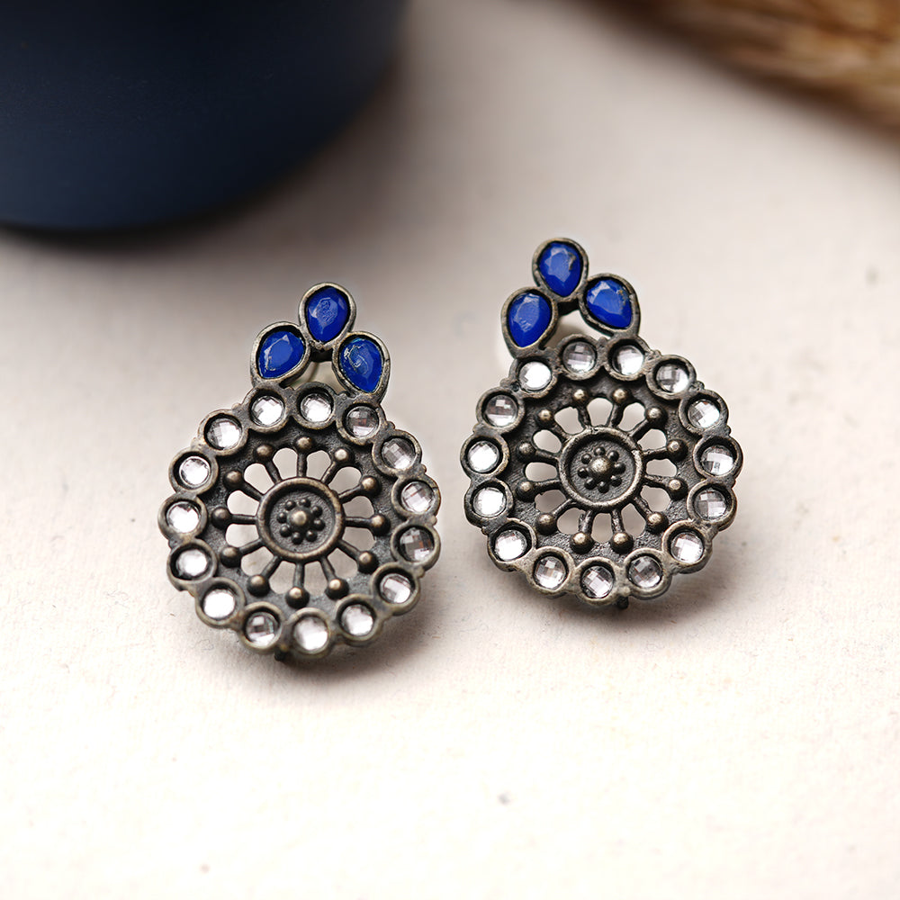 Gulabika- Silver Brass Stone-Studded Stud Earrings(White)
