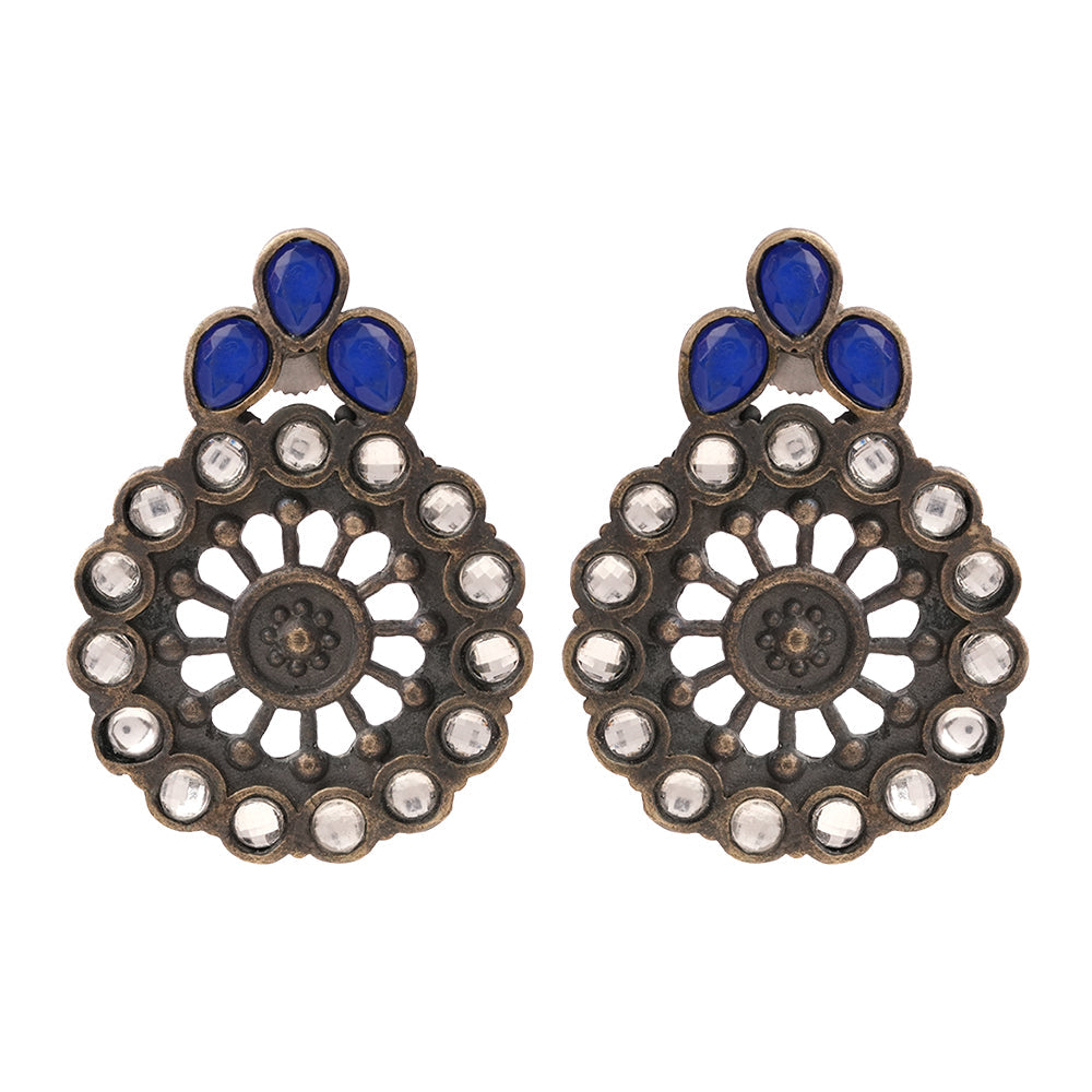 Gulabika- Silver Brass Stone-Studded Stud Earrings(White)