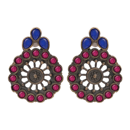 Gulabika- Silver Brass Stone-Studded Stud Earrings(Pink)