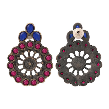 Gulabika- Silver Brass Stone-Studded Stud Earrings(Pink)