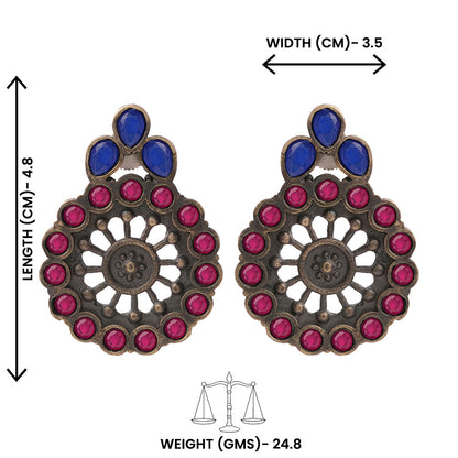 Gulabika- Silver Brass Stone-Studded Stud Earrings(Pink)